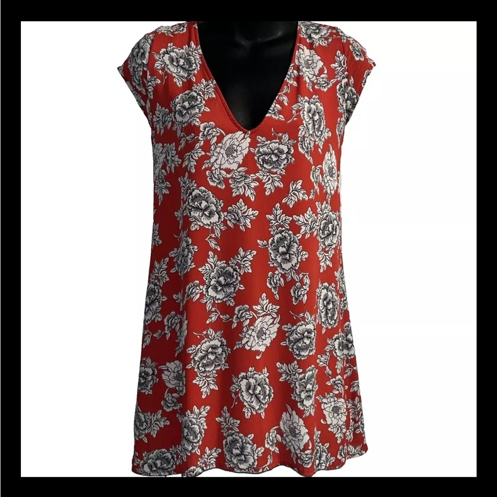 Free People Women's Red Floral Infinite Love Mini Dress V-Neck Size XS